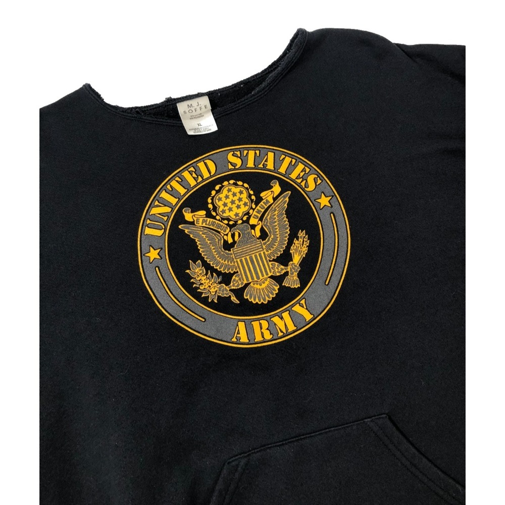 MJ Soffe US Army Sweatshirt Men's XL Black Graphic Hoodie Cut Off Crewneck DIY